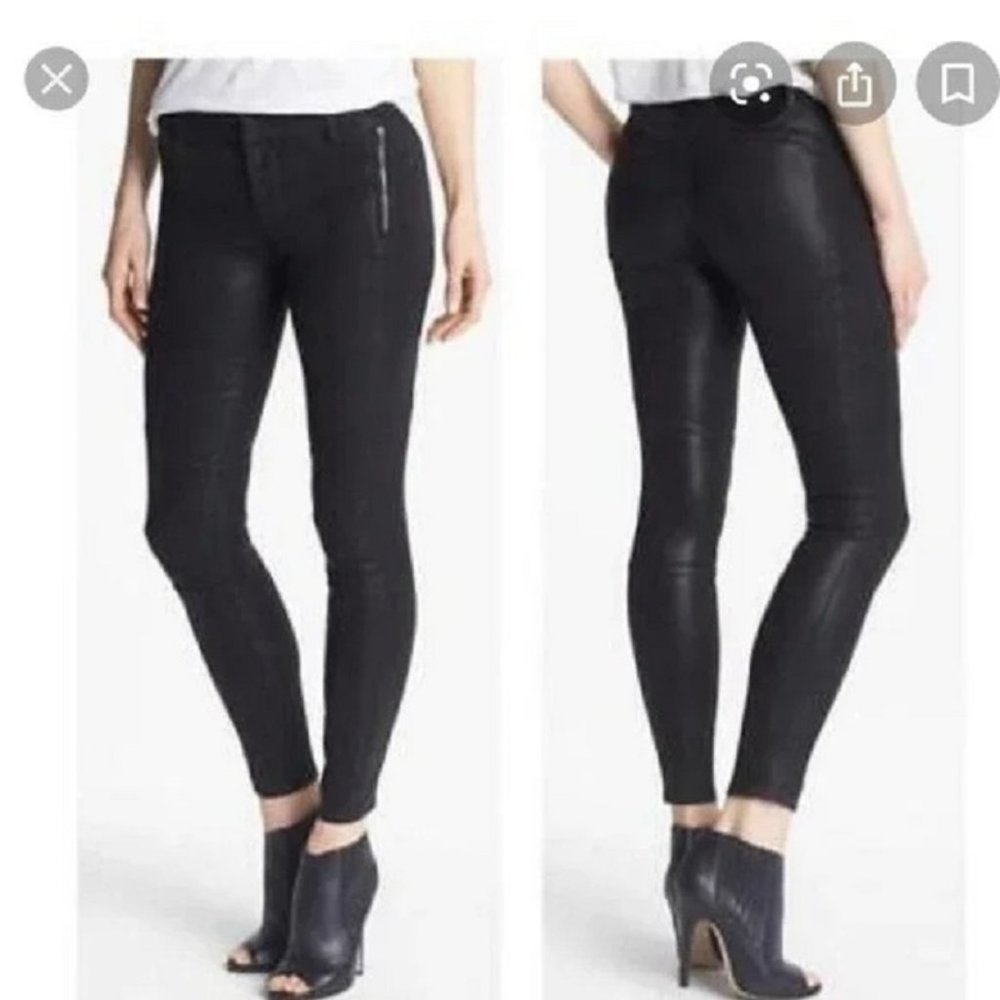 J Brand Tabitha Black Moto Zipper Detail Leather Look Jegging Jeans 25